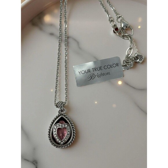 NWT Brighton Courageous Heart Necklace & Earrings Set Lavender Crystal - Picture 3 of 6